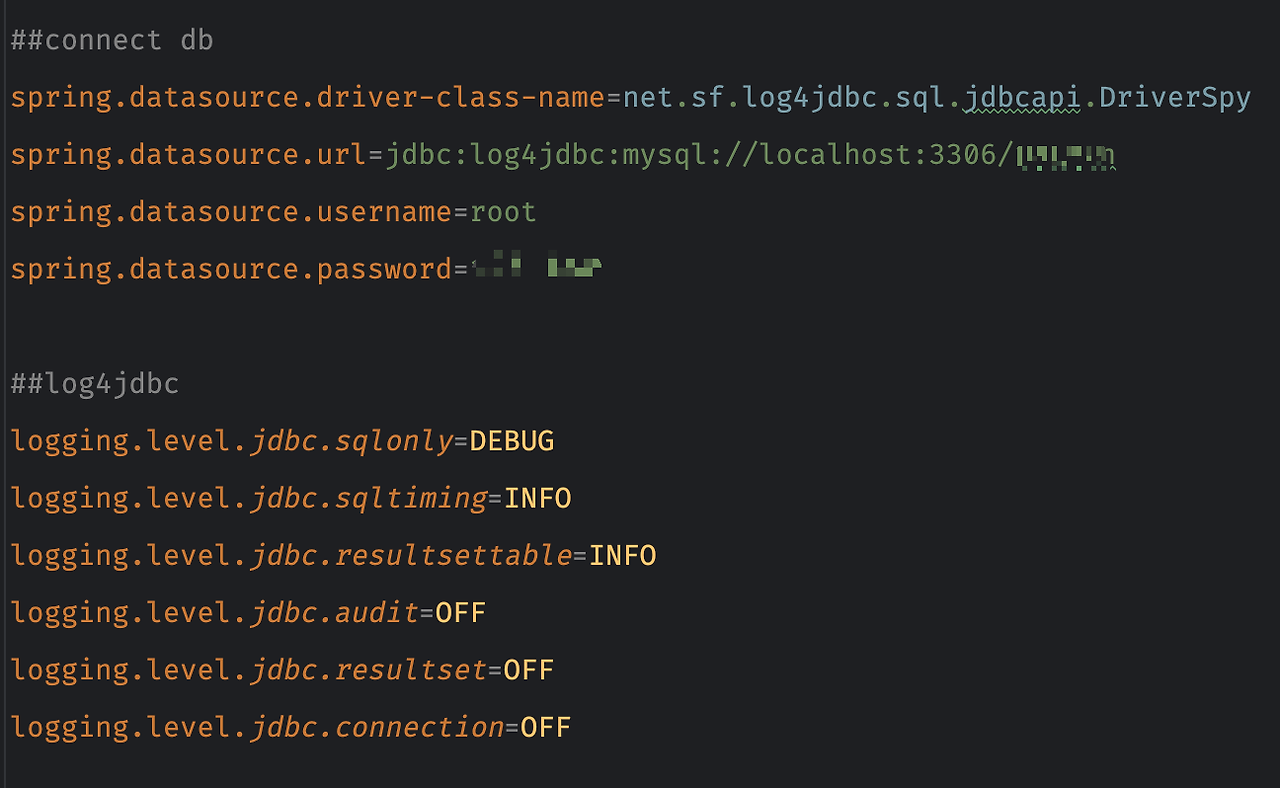 application.properties 내 log4jdbc 설정